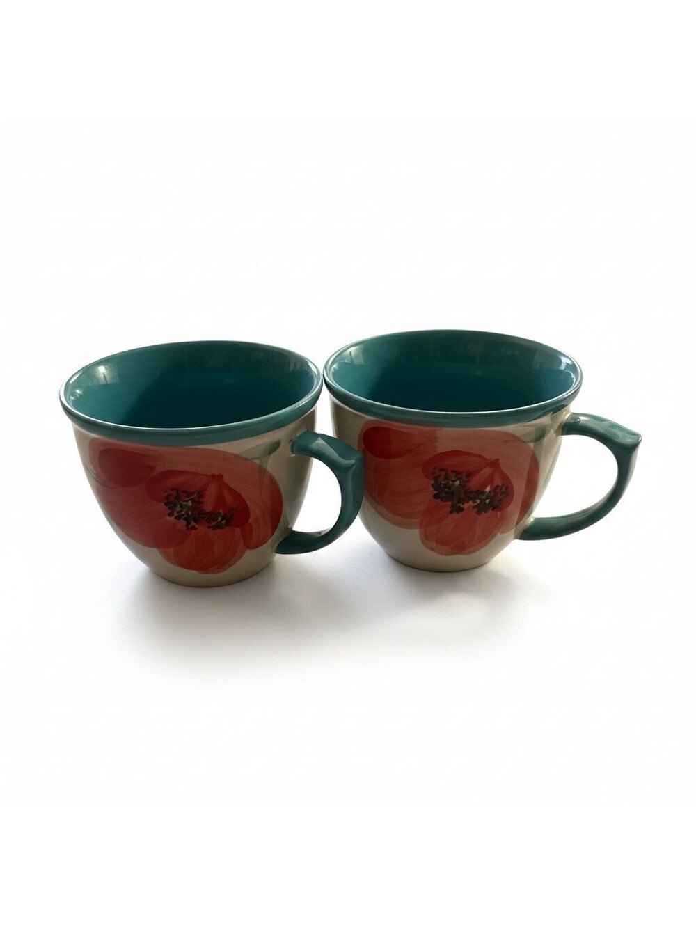 The Pioneer Woman Flea Market Floral Turquoise Solid Coffee Mug 16 Oz Set of 2
